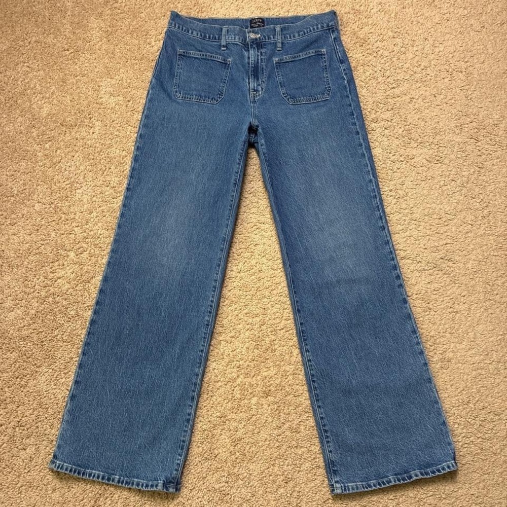 J.Crew Full Length Wide Leg Blue Jeans High Rise Relaxed Stretch Size 29 Y2K
